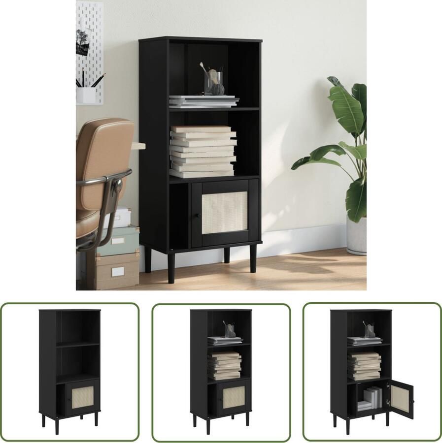 The Living Store SENJA Houten Boekenkast 60 x 35 x 130 cm Massief grenenhout uv-vernis bewerkt hout poly rattan Boekenkast Houten Boekenkast Bibliotheek Boekenplank Woonkamerdecoratie