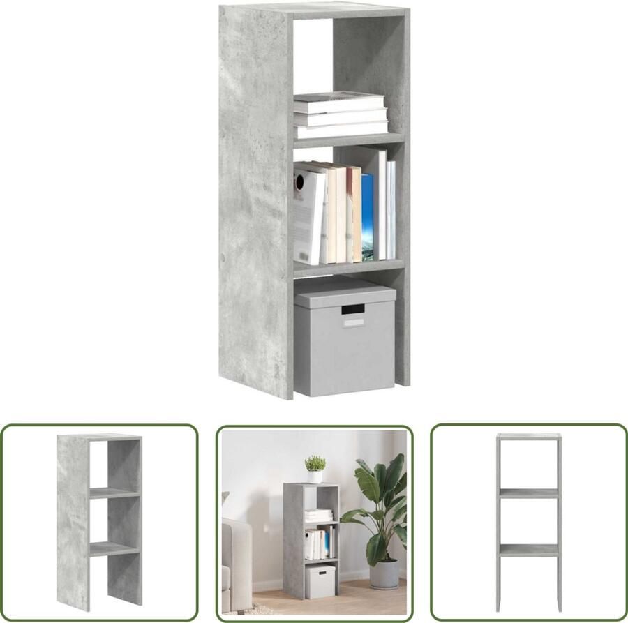 The Living Store Boekenkast stapelbaar 30x30x80 cm bewerkt hout betongrijs Boekenkast Houten Boekenkast Stapelbare Boekenkast Opbergkast Interieurdecoratie