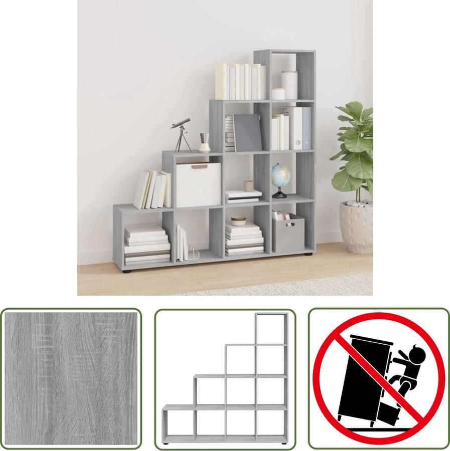 The Living Store Boekenkast Bewerkt hout 138 x 29 x 142 cm Grijs Sonoma Eiken Boekenkast Houten Boekenkast Grijze Boekenkast Bibliotheek Opbergkast - Foto 2