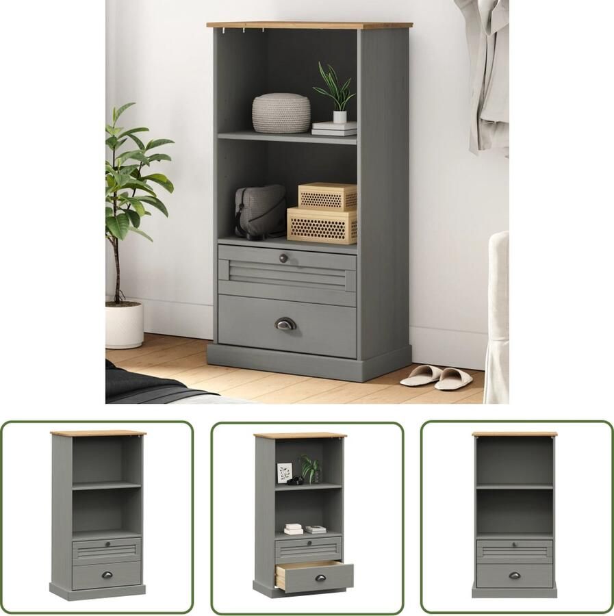 The Living Store Boekenkast VIGO 60x35x114 5 cm massief grenenhout grijs Boekenkast Houten Boekenkast Grenoble Boekenkast Vintage Boekenkast Bibliotheek - Foto 2