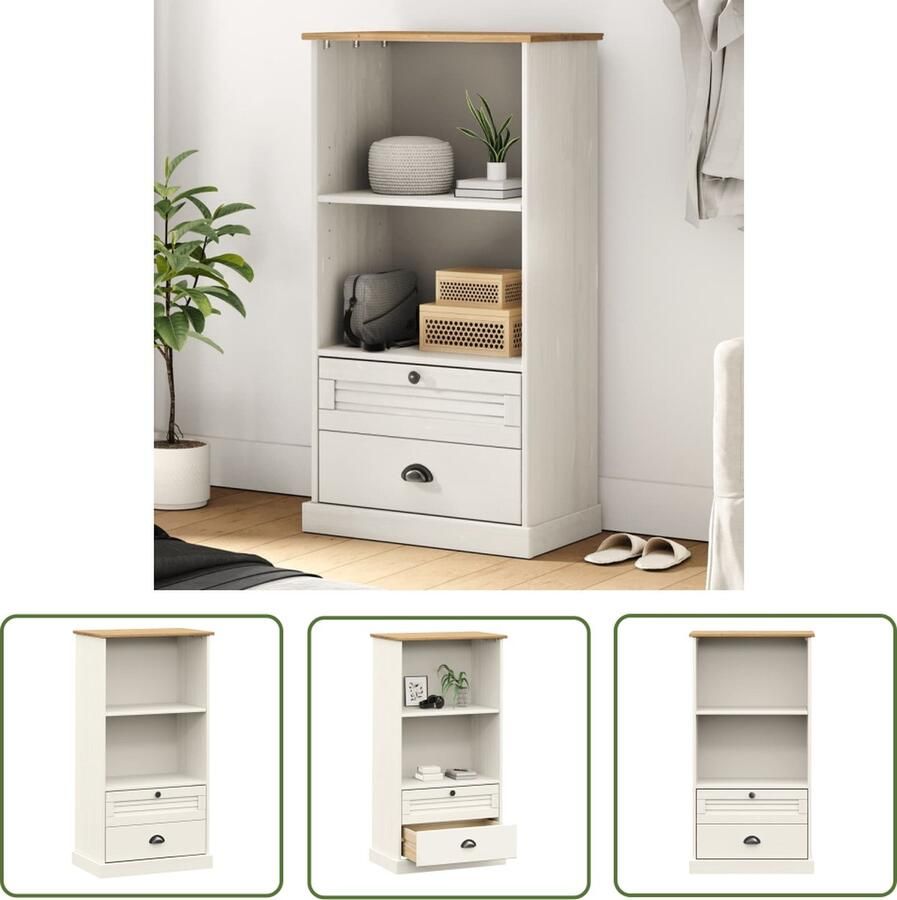 VidaXL Boekenkast VIGO 60x35x114 5 cm massief grenenhout wit Boekenkast Houten Boekenkast Bibliotheek Vintage Boekenkast Rustic Boekenkast - Foto 2