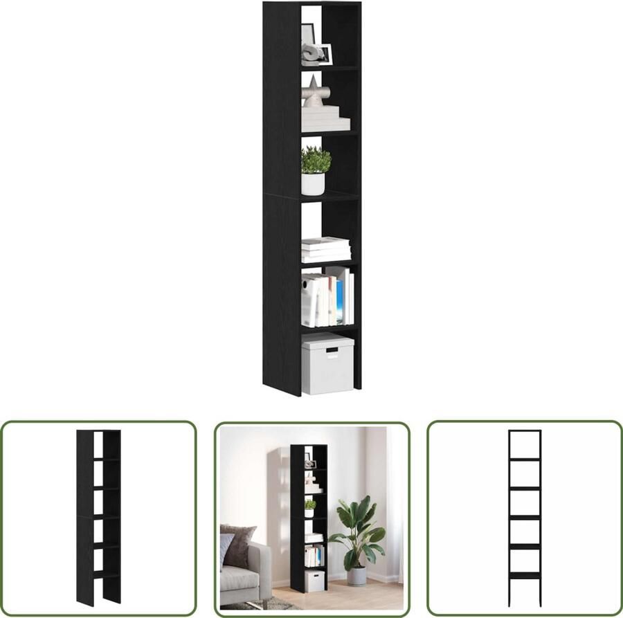 The Living Store Boekenkasten 2st stapelbaar 30x30x80cm bewerkt hout zwart eiken Boekenkasten Houten Boekenkasten Opbergkast Wandplank Bibliotheek