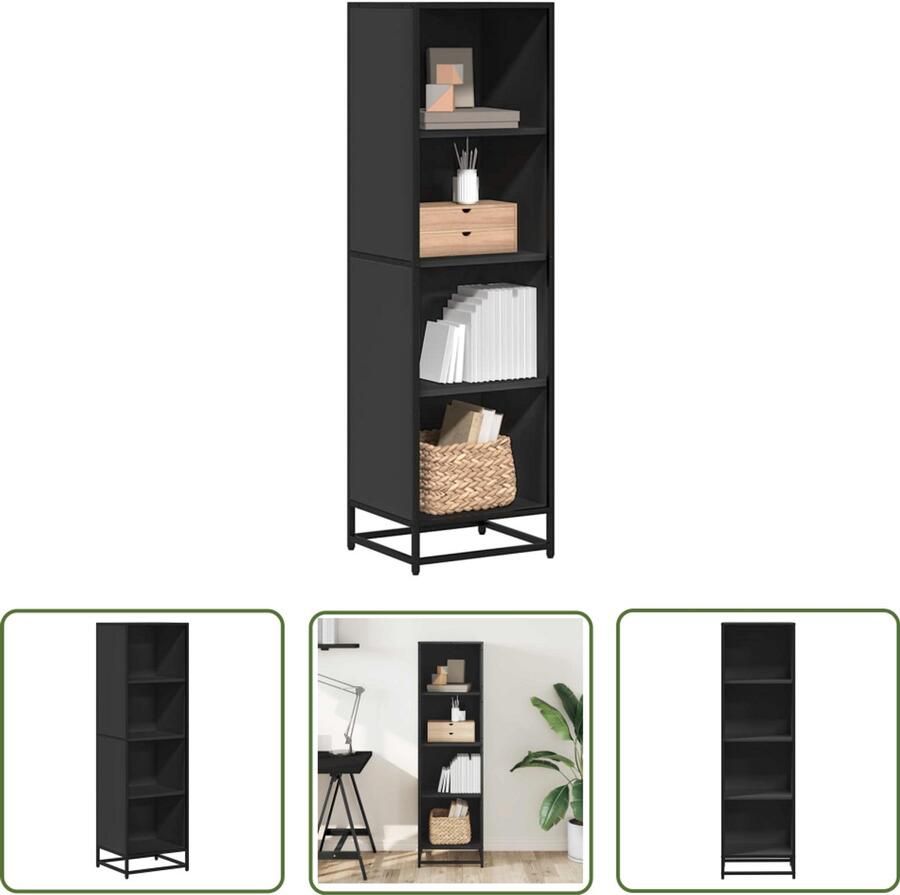 VidaXL Boekenkast 40x35x139 cm bewerkt hout zwart Boekenkasten Houten Boekenkasten Zwarte Boekenkasten Boekenrekken Opslagmogelijkheden