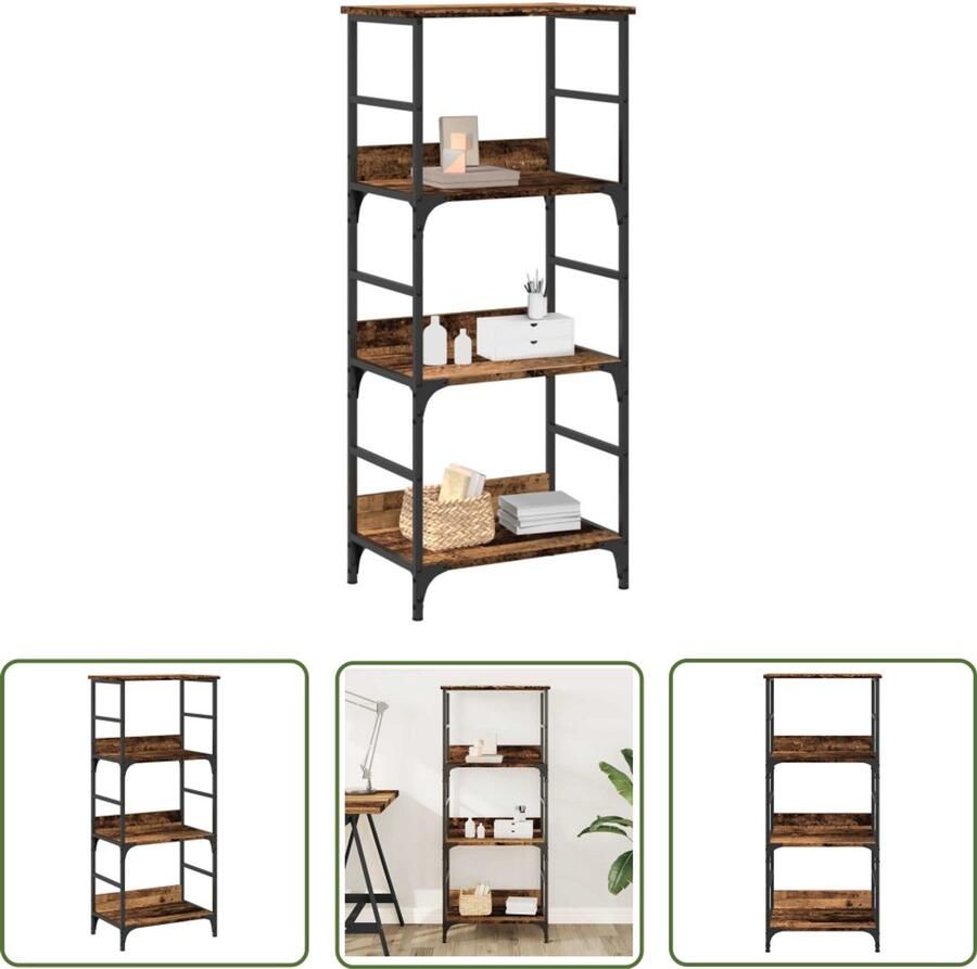 The Living Store Boekenkast 50x33x117 5 cm bewerkt hout oud houtkleurig Boekenkasten Houten Boekenkasten Vintage Boekenkast Klassieke Boekenkast Zwart