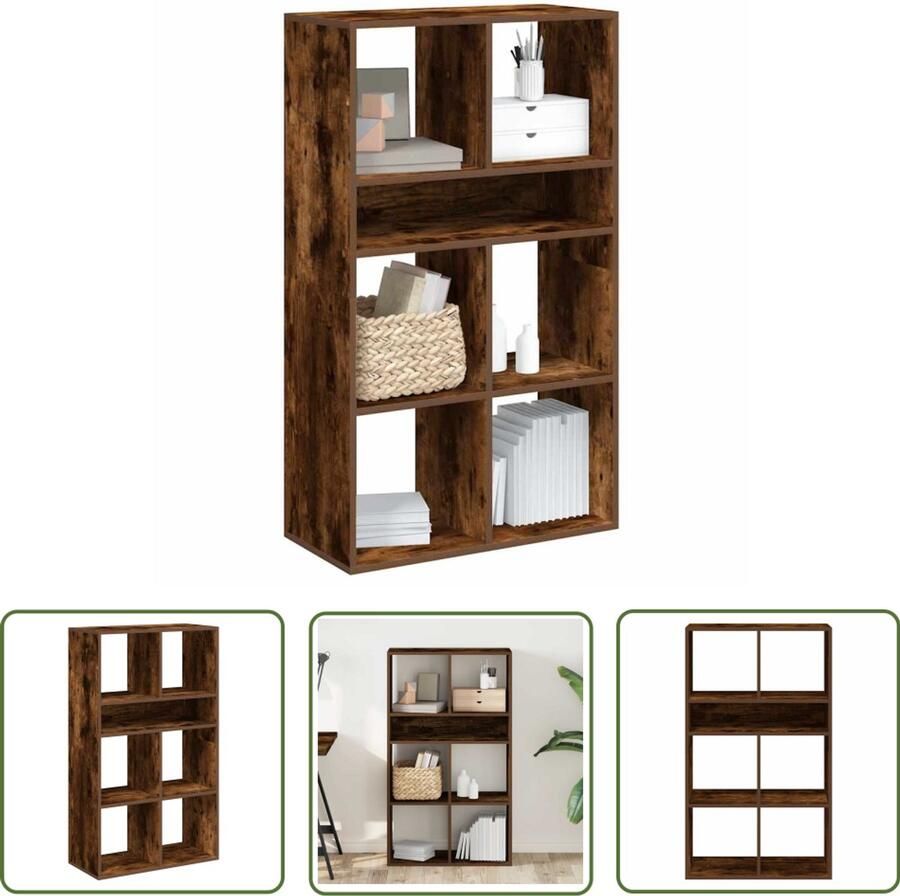 The Living Store Boekenkast 66x31x112 cm bewerkt hout gerookt eikenkleurig Boekenkasten Houten Boekenkasten Boekenrek Bibliotheekkast Opslagkast