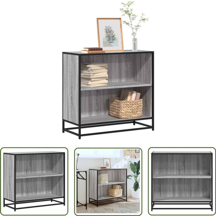 The Living Store Boekenkast 80 5x35x76 cm bewerkt hout grijs sonoma eikenkleurig Boekenkasten Houten Boekenkasten Grijze Boekenkasten Boekenrekken Opbergkasten