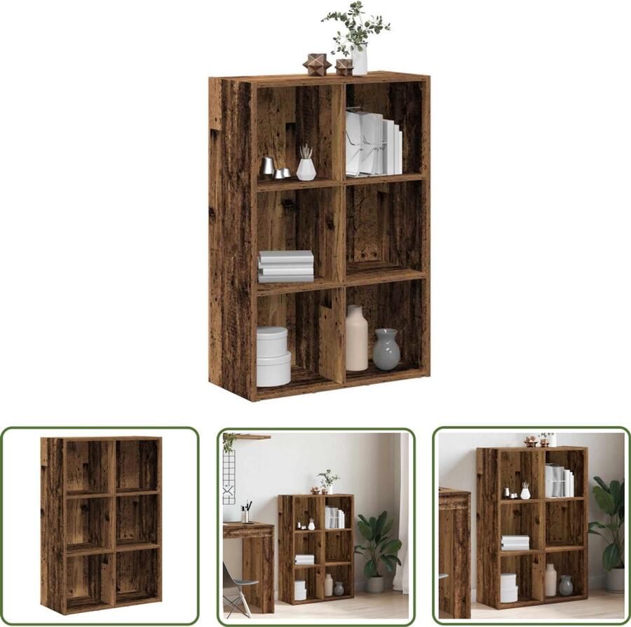 The Living Store Boekenkast dressoir 66x30x98 cm bewerkt hout oud houtkleurig Boekenkasten Houten Boekenkasten Vintage Boekenkast Dressoirs Opslagoplossing