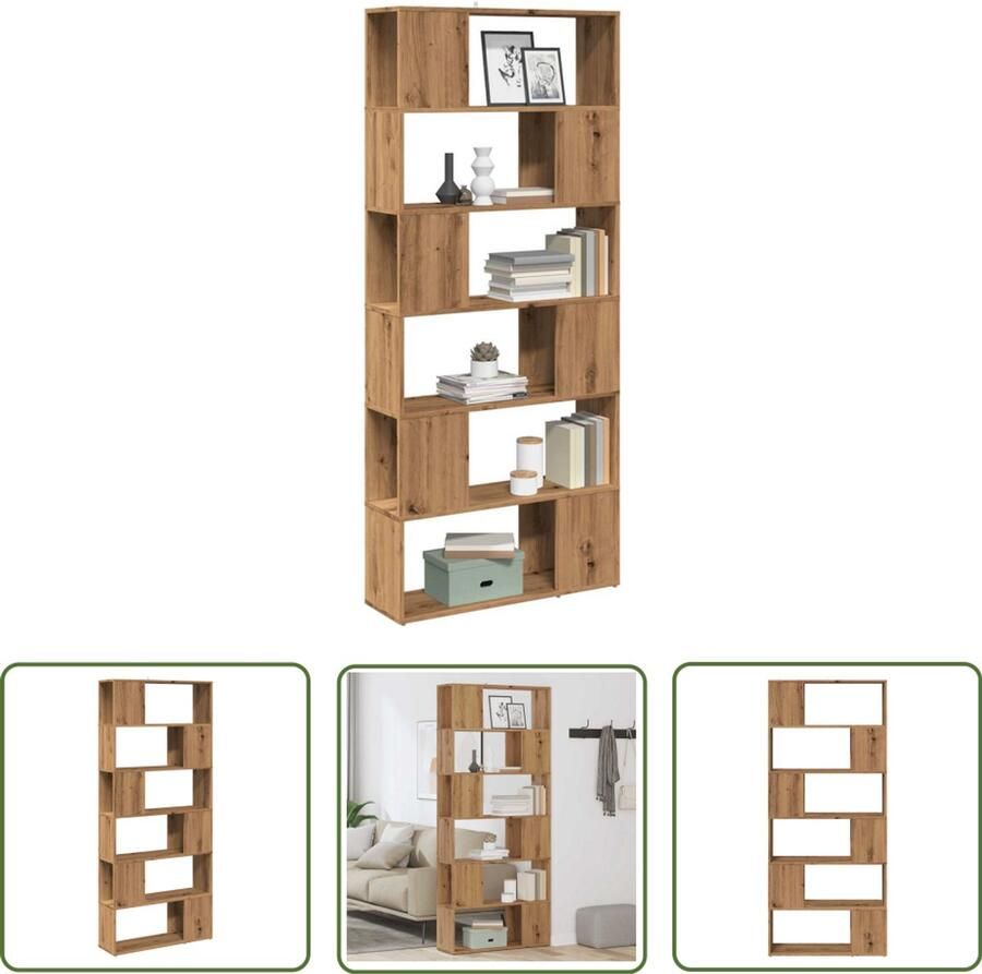 The Living Store Boekenkast kamerscherm 80x24x186 cm artisanaal eikenkleur Boekenkasten Houten Boekenkasten Boekenrek Opslagoplossing Livingroom Furniture