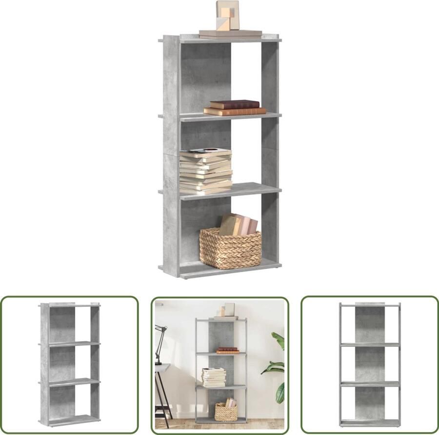 The Living Store Boekenkast 3-laags 60x30x120 cm bewerkt hout betongrijs Boekenschrank Houten Boekenplank Boeken Rek Kast Grijs Tv Stand