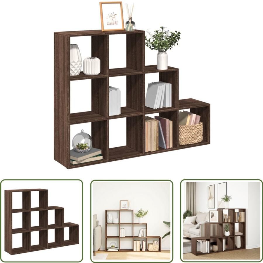 The Living Store Kamerscherm boekenkast 137 5x29x103 5 cm hout bruin eiken Boekenschrank Houten Boekenplank Opbergsysteem Interieurbouw Scheidingswand
