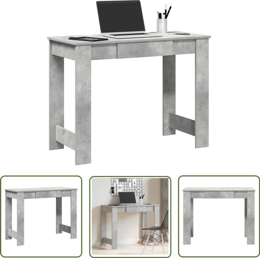 The Living Store Bureau 100x45x75 cm bewerkt hout betongrijs Bureau Houten Bureau Betonlook Bureau Kantoormeubilair Home Office