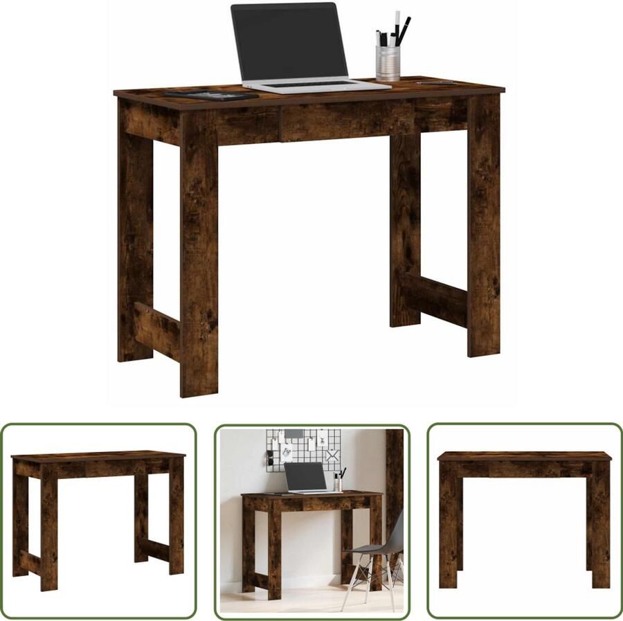The Living Store Bureau 100x45x75 cm bewerkt hout gerookt eikenkleurig Bureau Houten Bureau Zwart Bureau Compact Bureau Modern