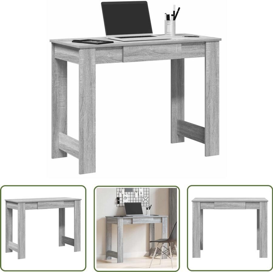 VidaXL Bureau 100x45x75 cm bewerkt hout grijs sonoma eikenkleurig Bureau Houten Bureau Grijze Bureau Compact Bureau Kantoormeubilair