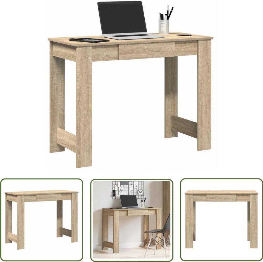 The Living Store Bureau 100x45x75 cm bewerkt hout sonoma eikenkleurig Bureau Houten Bureau Sonoma Eiken Bureau 100x45cm Compact Bureau