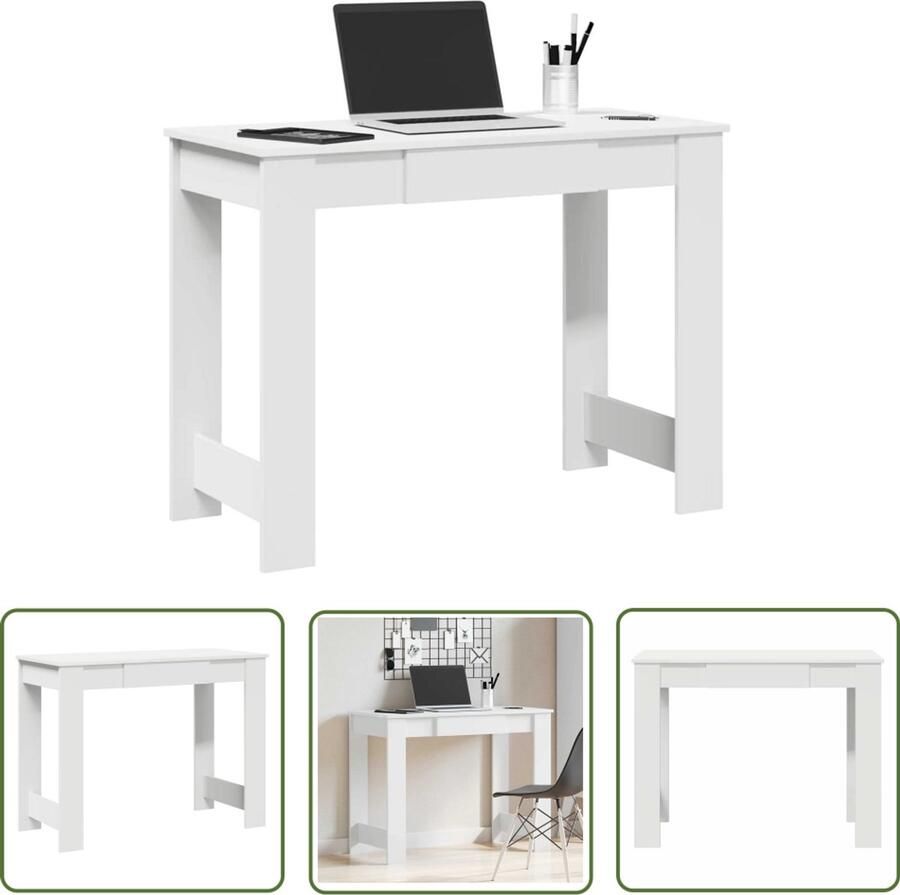 The Living Store Bureau 100x45x75 cm bewerkt hout wit Bureau Houten Bureau Wit Bureau 100x45cm Home Office