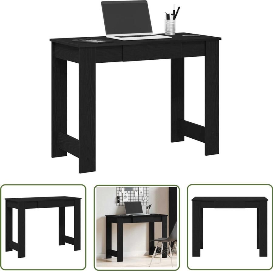 The Living Store Bureau 100x45x75 cm bewerkt hout zwart Bureau Houten Bureau Zwart Bureau Compact Bureau Met Lade