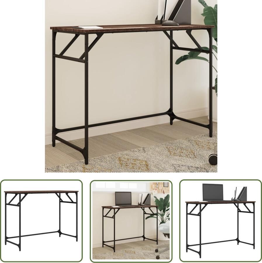 The Living Store Bureau Praktisch 100 x 45 x 76 cm Bruineiken Hout metaal Stabiel Stijlvol Montage nodig #veiligheidthuis Bureau Houten Bureau Kantoormeubel Studietafel Klein Bureau