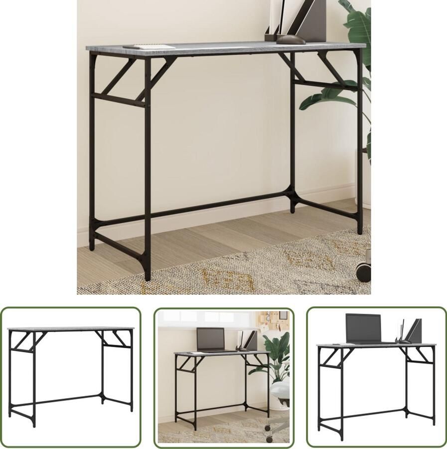 The Living Store Bureau 100x45x76 cm hout en gepoedercoat staal grijs sonoma Bureau Houten Bureau Grijze Bureau Compact Bureau Studentenkamer Bureau