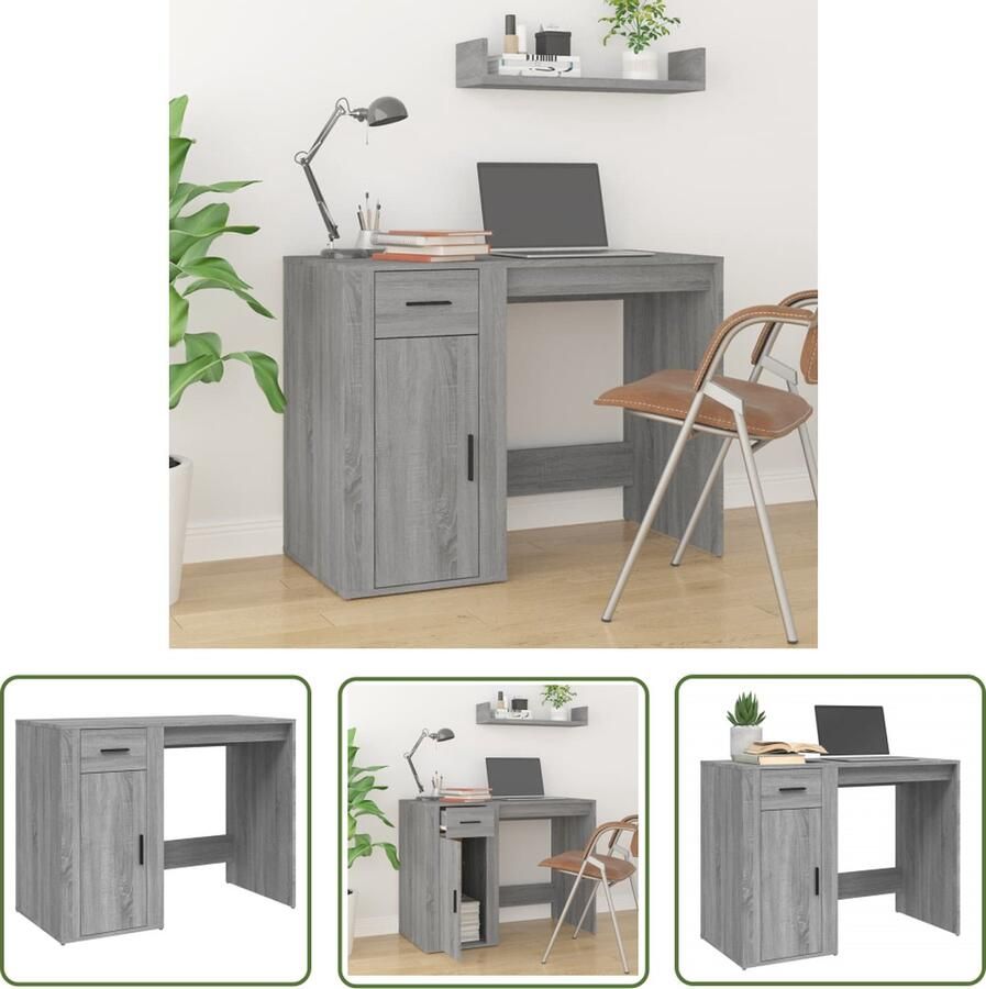 The Living Store Bureau 100x49x75 cm bewerkt hout grijs sonoma eikenkleurig Bureau Houten Bureau Grijze Bureau Compact Bureau Kantoorbureau - Foto 2