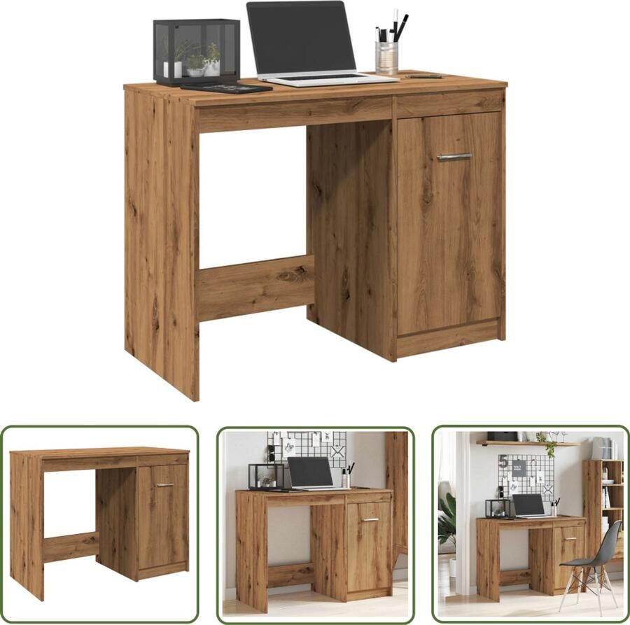 The Living Store Bureau 100x50x76 cm bewerkt hout artisanaal eikenkleur Bureau Houten Bureau Eiken Bureau Kantoormeubilair Computerbureau