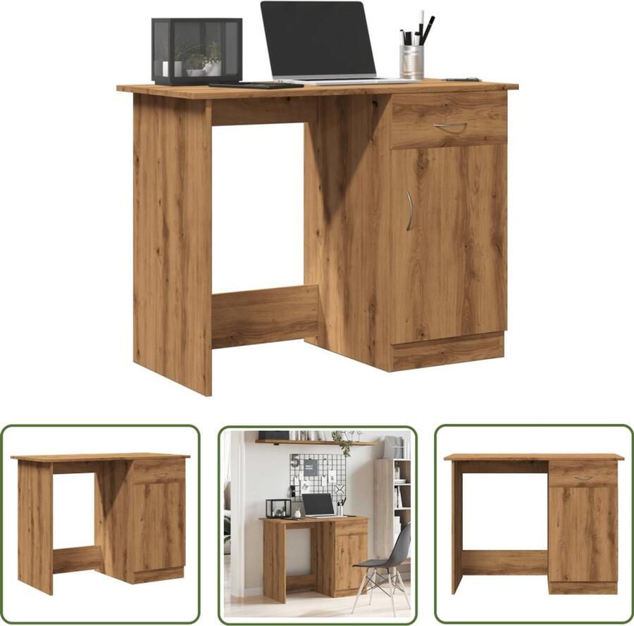 The Living Store Bureau 100x50x76 cm bewerkt hout artisanaal eikenkleur Bureau Houten Bureau Eiken Kleurtoneel Kantoor Bureau Werkblad