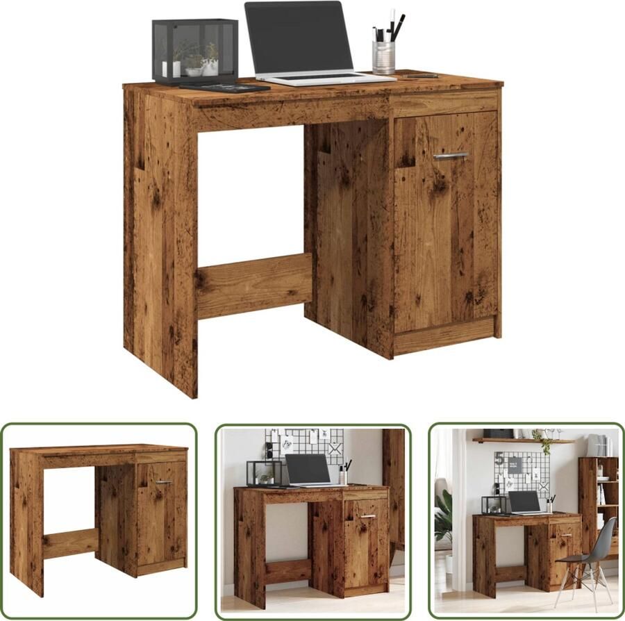 The Living Store Bureau 100x50x76 cm bewerkt hout oud houtkleurig Bureau Houten Bureau Schrijfbureau Computerbureau Vintage Bureau