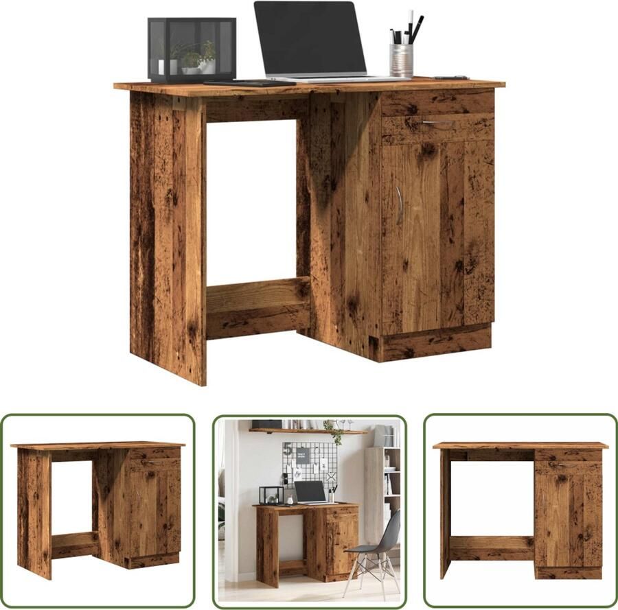 The Living Store Bureau 100x50x76 cm bewerkt hout oud houtkleurig Bureau Houten Bureau Werkblad Laptop Tafel Studietafel