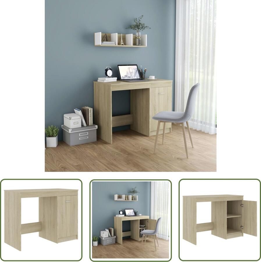 The Living Store Bureau 100x50x76 cm bewerkt hout sonoma eikenkleurig Bureau Houten Bureau Sonoma Eiken Bureau Kantoorbureau Computerbureau - Foto 2