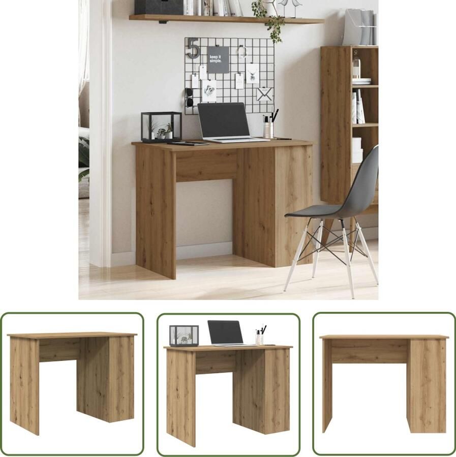 The Living Store Bureau 100x55x75 cm bewerkt hout artisanaal eikenkleur Bureau Houten Bureau Eiken Bureau Kantoormeubilair Werktafel