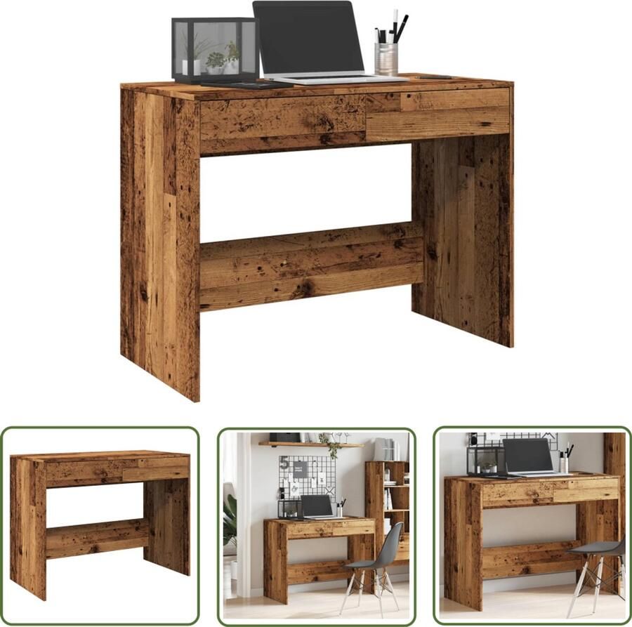 The Living Store Bureau 101x50x76 5 cm bewerkt hout oud houtkleurig Bureau Houten Bureau Vintage Bureau Werkblad Laptop Bureau