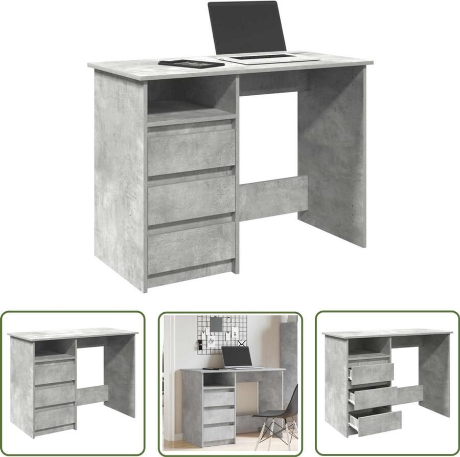The Living Store Bureau 102x50x75 cm bewerkt hout betongrijs Bureau Houten Bureau Werkplek Home Office Betonnen Grijs