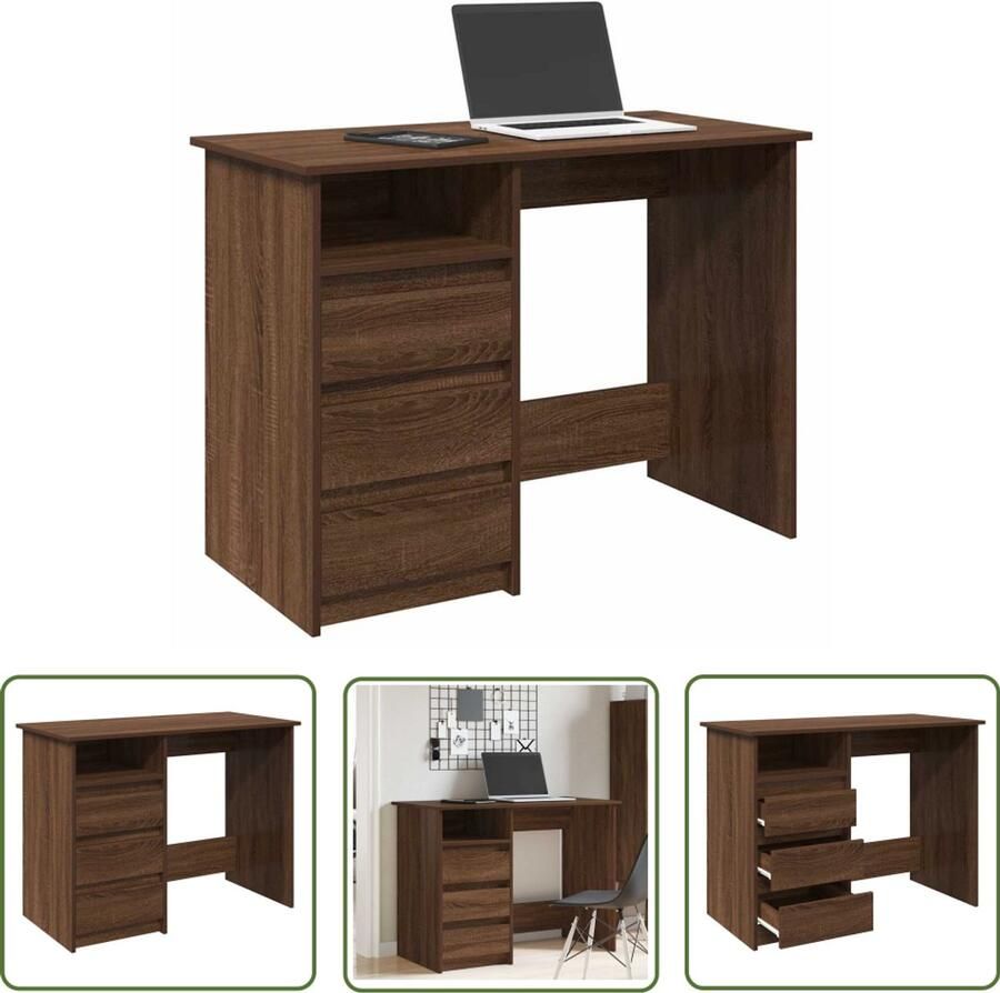 The Living Store Bureau 102x50x75 cm bewerkt hout bruin eikenkleurig Bureau Houten Bureau Eiken Kleur Bureau Met Lade Home Office