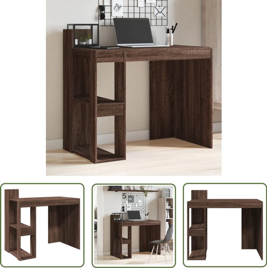 The Living Store Bureau 103 5x56 5x94 cm bewerkt hout bruin eikenkleurig Bureau Houten Bureau Bruine Bureau Compact Bureau Schrijfbureau