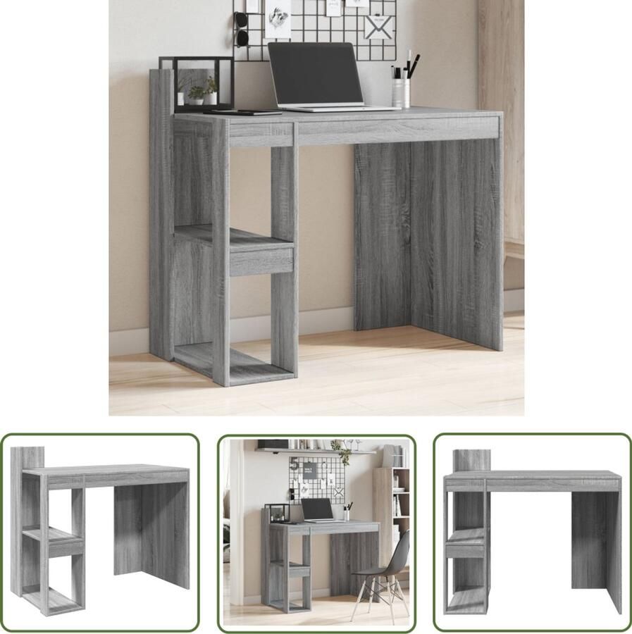 The Living Store Bureau 103 5x56 5x94 cm bewerkt hout grijs sonoma eikenkleurig Bureau Houten Bureau Grijze Bureau Sonomane Bureaublad Compact Bureau
