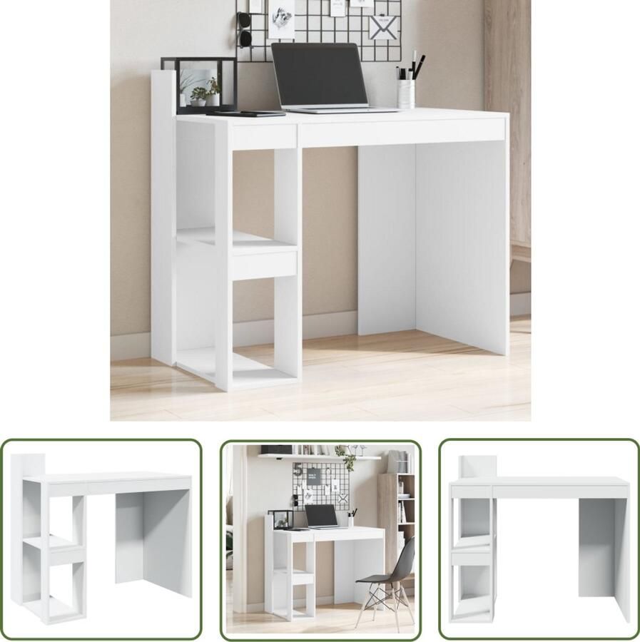 The Living Store Bureau 103 5x56 5x94 cm bewerkt hout wit Bureau Houten Bureau Wit Bureau Kantoormeubilair Home Office