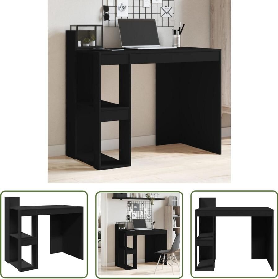 The Living Store Bureau 103 5x56 5x94 cm bewerkt hout zwart Bureau Houten Bureau Zwart Bureau Compact Bureau Kantoormeubilair