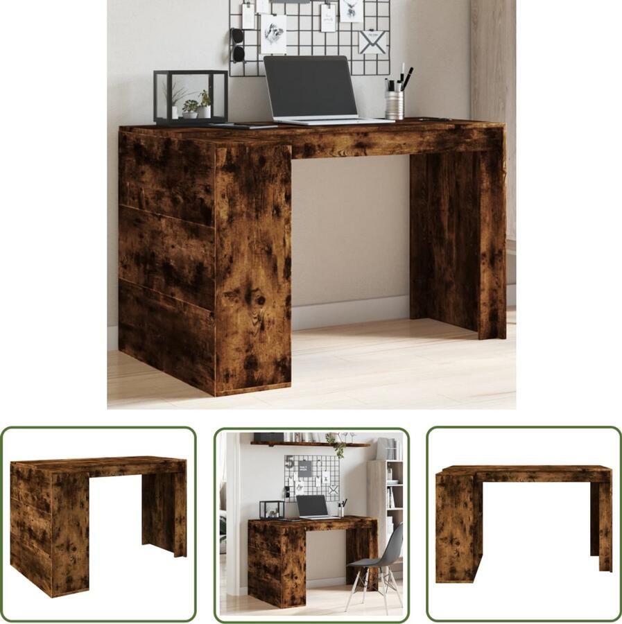 VidaXL Bureau 123 5x73 5x75 cm bewerkt hout gerookt eikenkleurig Bureau Houten Bureau Kantoormeubel Werkplek Compact Bureau