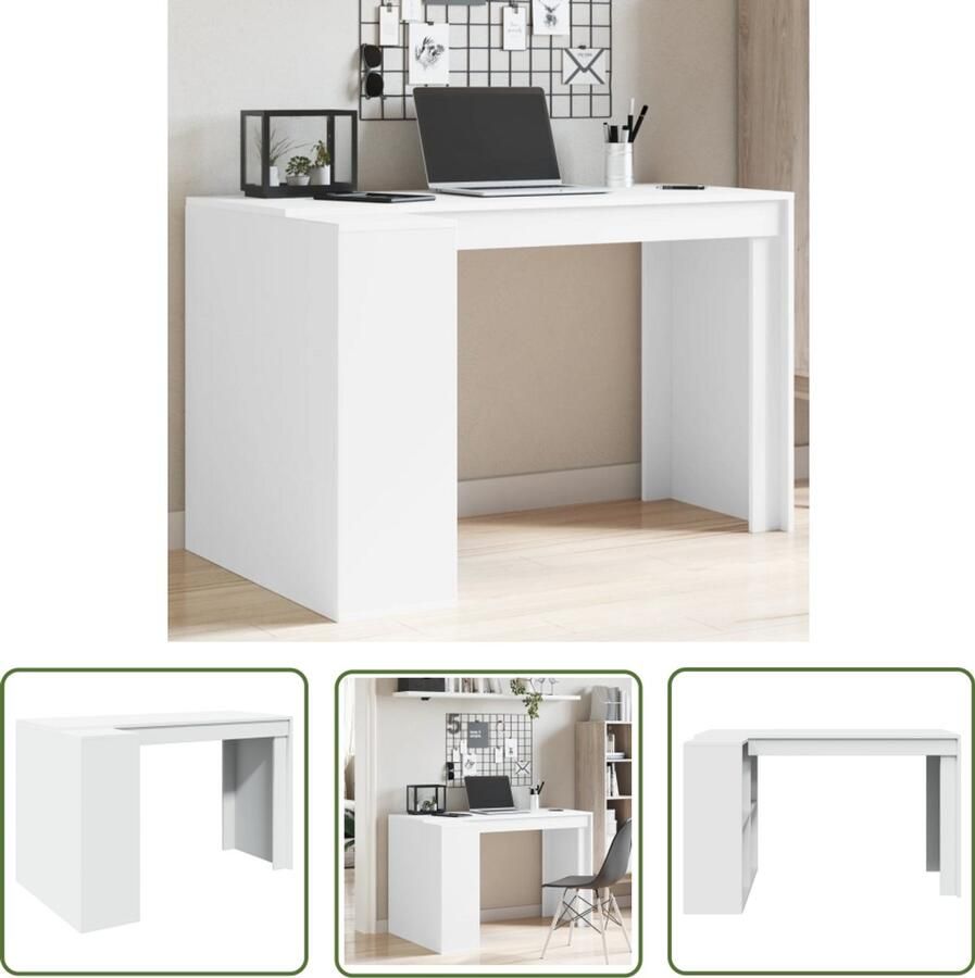 The Living Store Bureau 123 5x73 5x75 cm bewerkt hout wit Bureau Houten Bureau Wit Bureau Compact Bureau Home Office