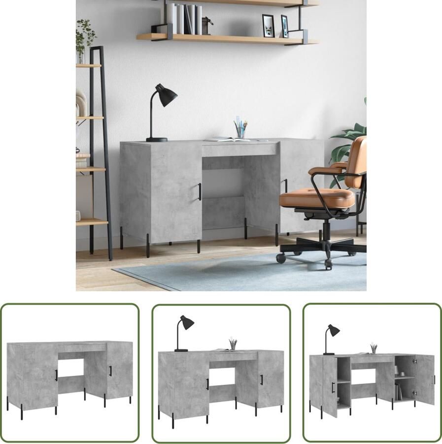 The Living Store Bureau betongrijs 140 x 50 x 75 cm IndustriÃle stijl Duurzaam materiaal Bureau Houten Bureau Industrieel Bureau Beton Grijs Kantoorbureau - Foto 2