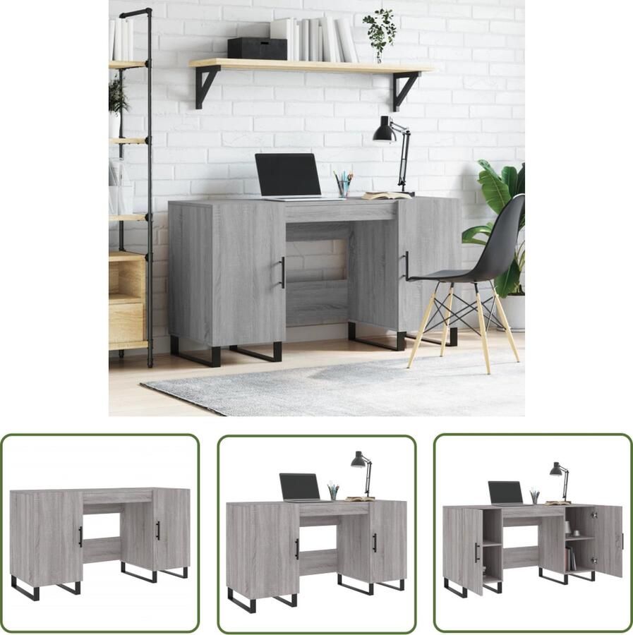 VidaXL Houten Bureau 140x50x75 cm bewerkt hout grijs sonoma eikenkleurig Industrieel Bureau Grijze Bureau Compact Bureau - Foto 2