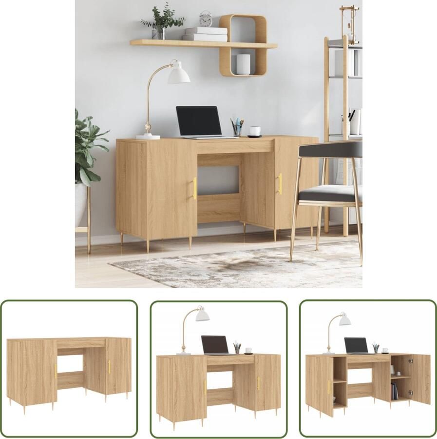 VidaXL Houten Bureau 140x50x75 cm bewerkt hout sonoma eikenkleurig Industrieel Bureau Sonoma Eiken Bureau Compact Bureau - Foto 2