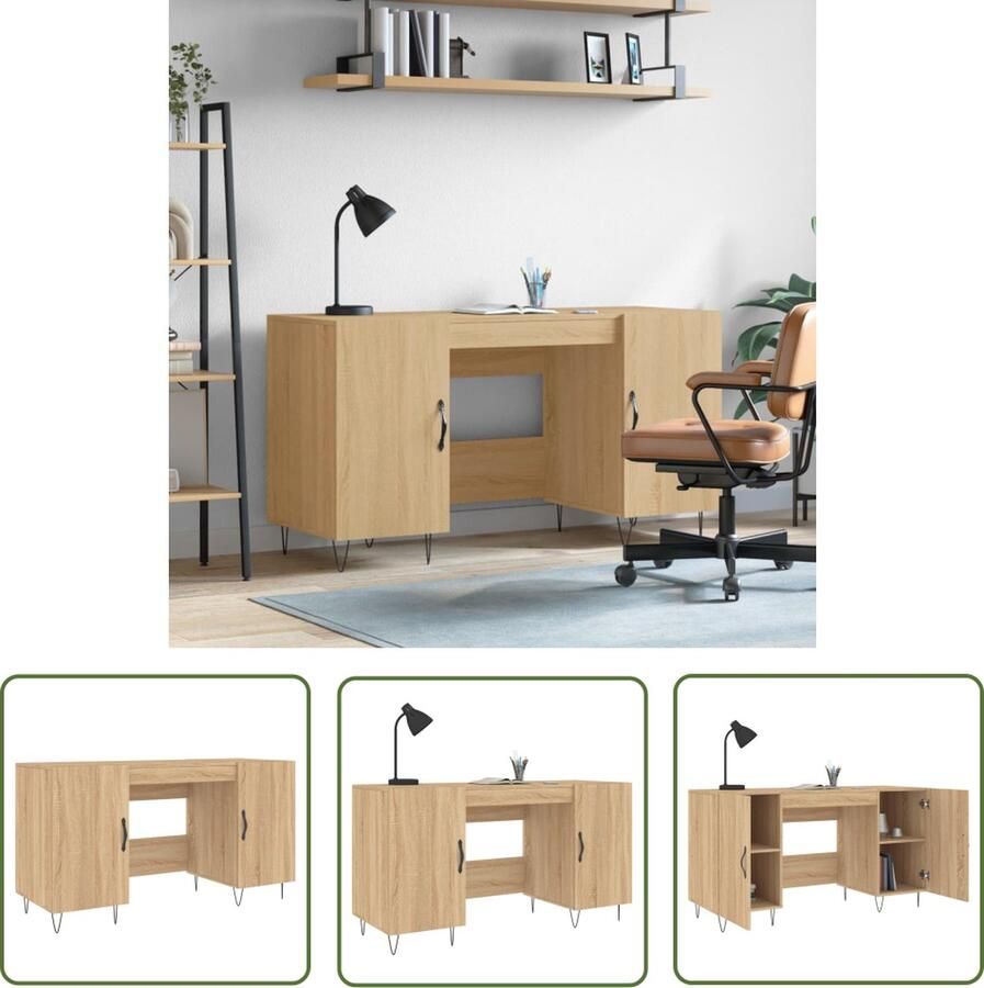 The Living Store Bureau Sonoma Eiken 140 x 50 x 75 cm IndustriÃle Stijl Bureau Houten Bureau Industrieel Bureau Sonomakleur Compact Bureau - Foto 2