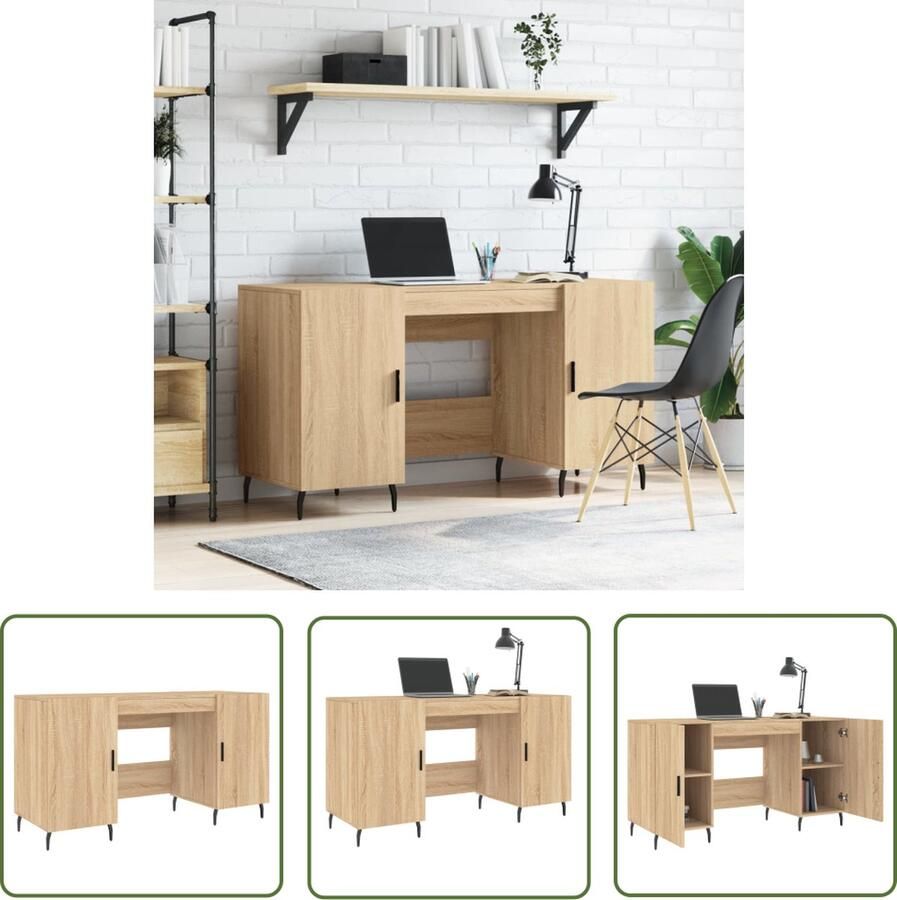 The Living Store Bureau Sonoma Eiken 140 x 50 x 75 cm Duurzaam hout Voldoende opbergruimte Bureau Houten Bureau Sonoma Eiken Bureau Compact Bureau Studentenkamer Bureau