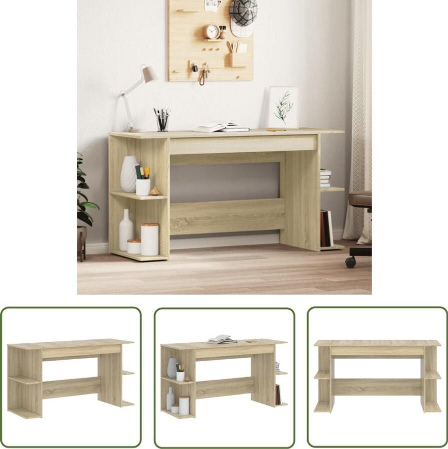 The Living Store Bureau 140x50x75 cm bewerkt hout sonoma eikenkleurig Bureau Houten Bureau Sonoma Eiken Bureau Kantoor Bureau Werkkamer Bureau