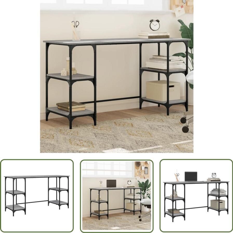 The Living Store Bureau 140x50x75 cm metaal en bewerkt hout grijs sonoma eiken Bureau Houten Bureau Grijze Bureau Sonomane Bureaublad Ergonomisch Bureau
