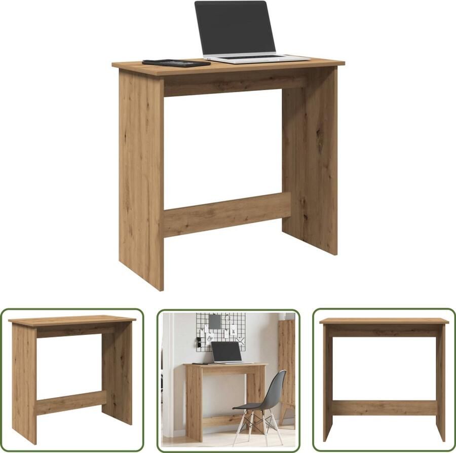 VidaXL Houten Bureau 80x40x75 cm bewerkt hout artisanaal eikenkleurig Eiken Kleur Bureau Compact Bureau Home Office
