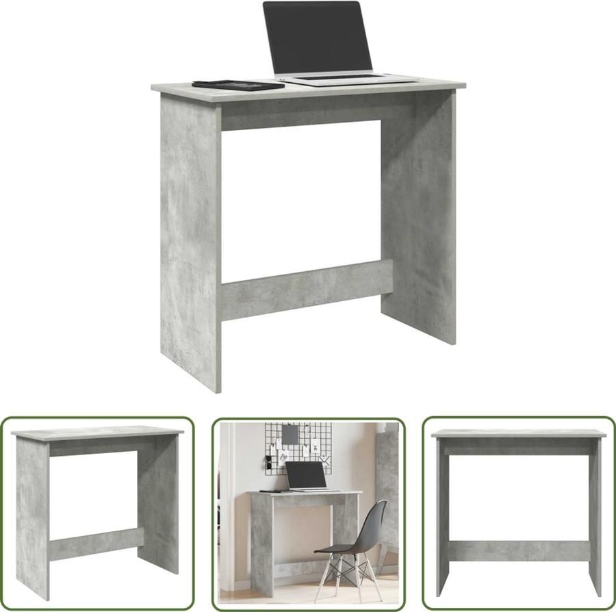 The Living Store Bureau 80x40x75 cm bewerkt hout betongrijs Bureau Houten Bureau Compact Bureau Beton Grijs Zwart Bureau