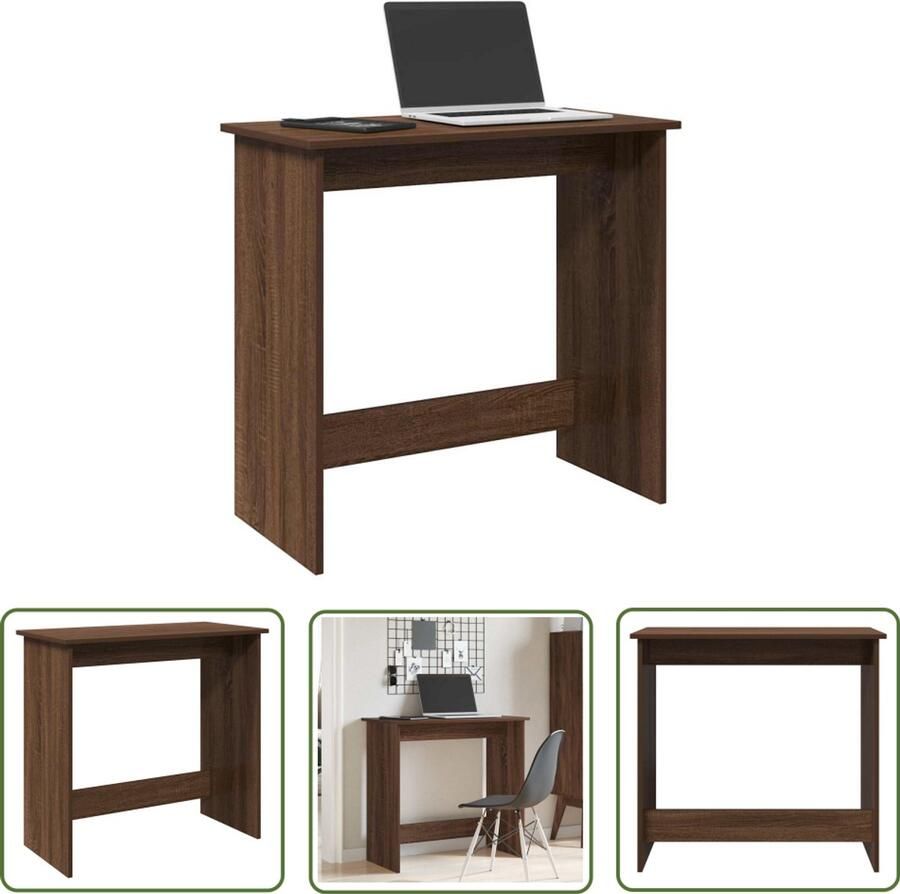 The Living Store Bureau 80x40x75 cm bewerkt hout bruin eikenkleur Bureau Houten Bureau Bruin Eiken Bureau Compact Bureau Modern