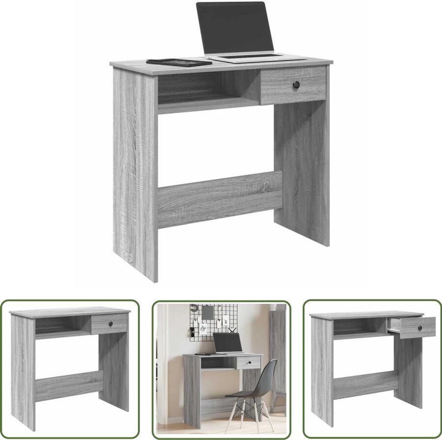 The Living Store Bureau 80x40x75 cm bewerkt hout grijs sonoma eikenkleurig Bureau Houten Bureau Grijze Bureau Sonoma Eiken Bureau Compact Bureau