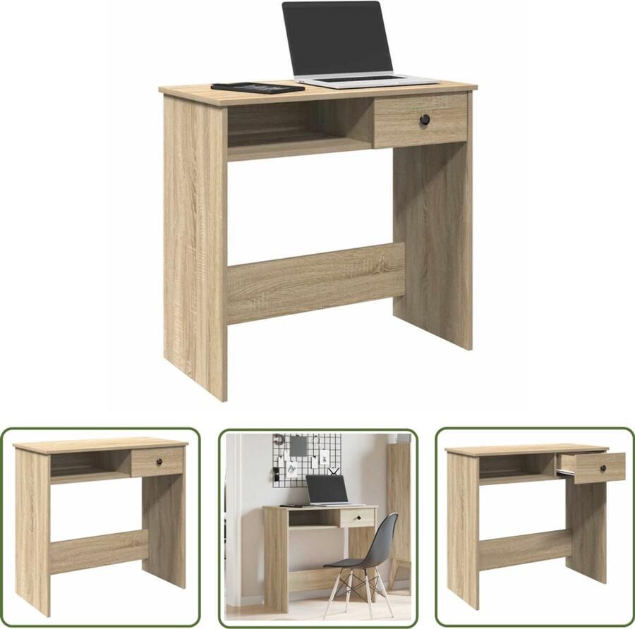 VidaXL Houten Bureau 80x40x75 cm bewerkt hout sonoma eikenkleurig Sonoma Eiken Compact Bureau Home Office